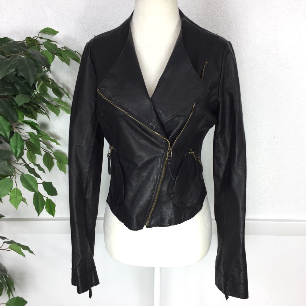 Anthropologie Elevenses Black Mysa Leather Moto